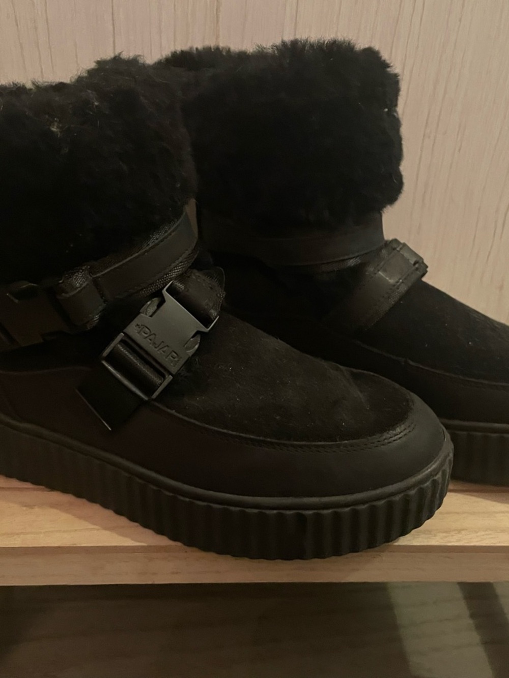 Pajar Black Shearling Cuff Winter Buckle Boots